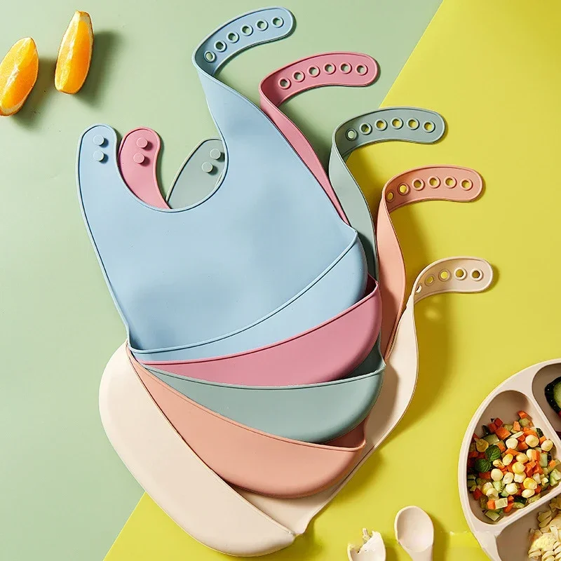 Waterproof Baby Bibs Silicone - 단색 실리콘 소재의 아기용 턱받이 1개,