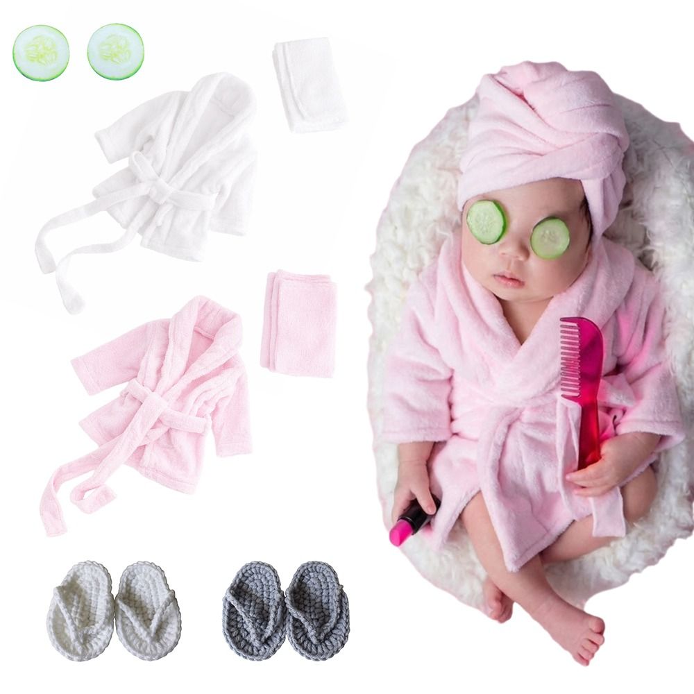 Infant Photography Props Outfit - 사진 소품 신생아 목욕 가운(머리띠 포함)